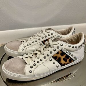 ZARA White Sneakers Grey Suede Leopard Print Stud Details 8.5 Casual Skate Grung